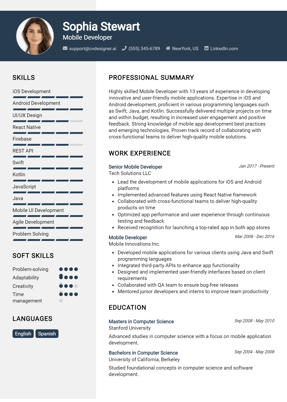 Mobile Developer Resume Example