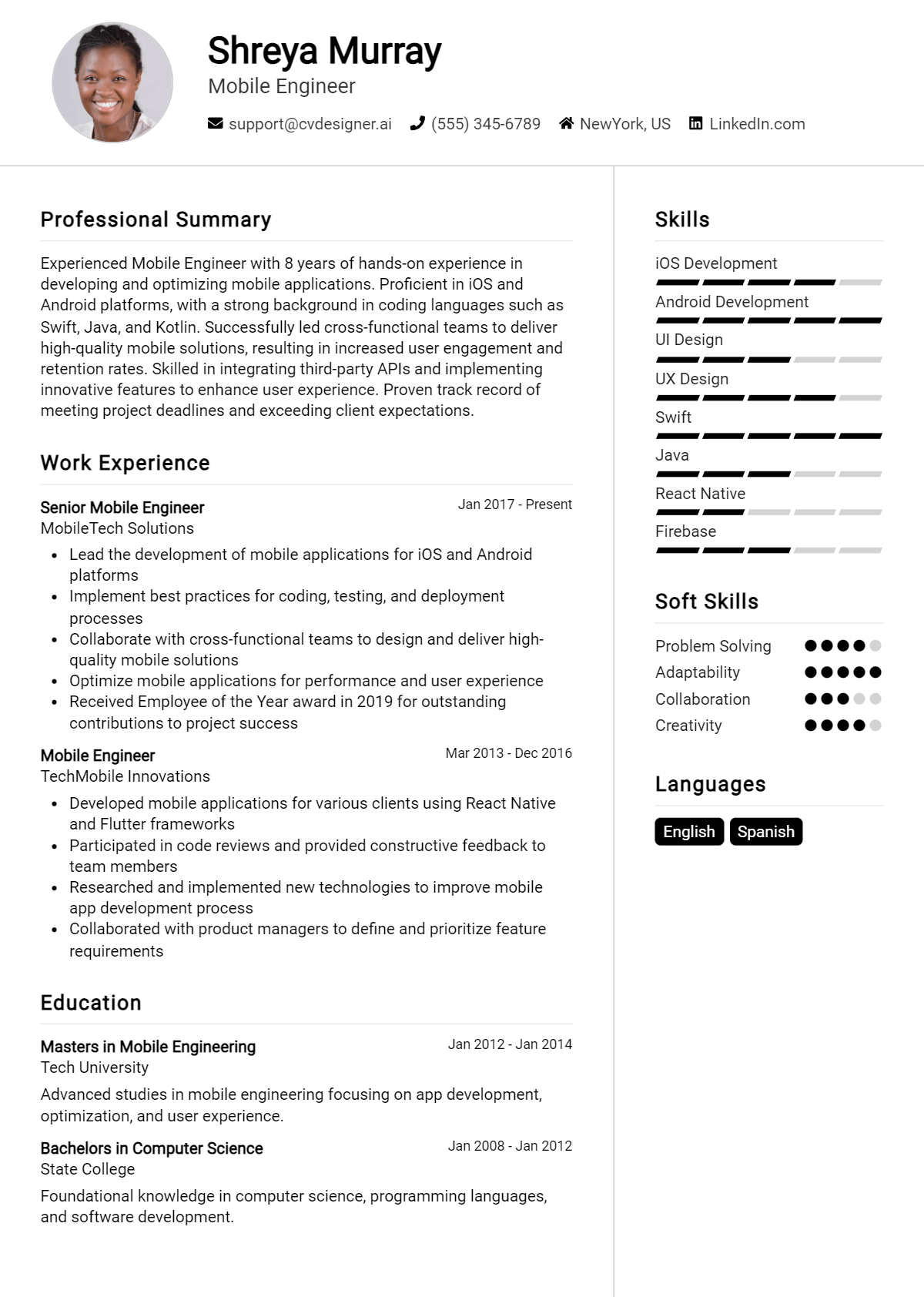Mobile Engineer Resume Example
