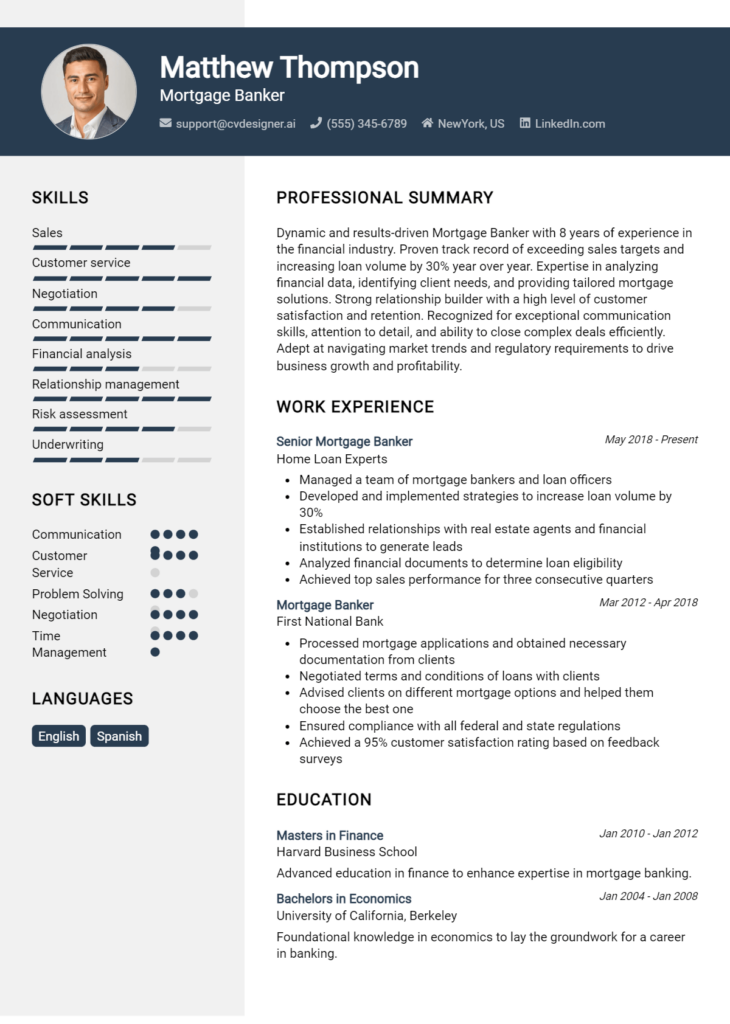 Mortgage Banker Resume Example