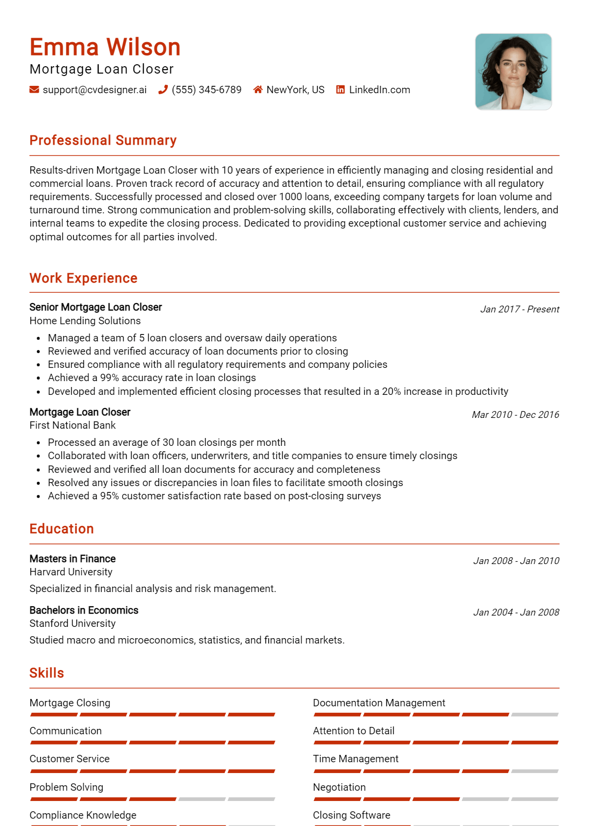 Mortgage Loan Closer Resume Example