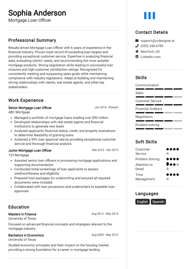 Mortgage Loan Officer Resume Example