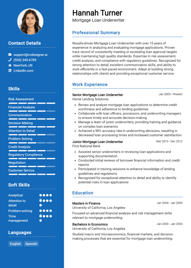 Mortgage Loan Underwriter Resume Example
