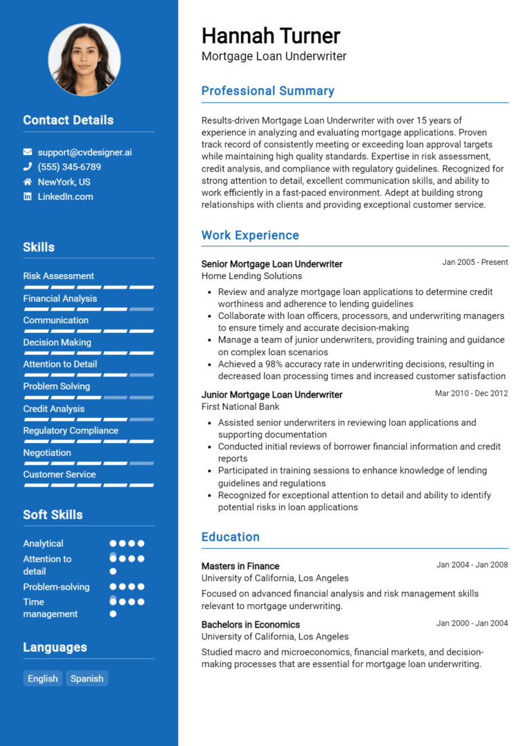 Mortgage Loan Underwriter Resume Example for 2025: How to Craft a Winning CV