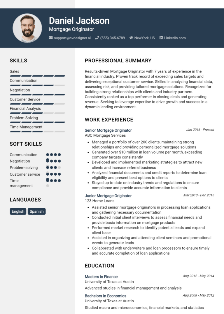 Mortgage Originator Resume Example for 2025: Strategies & Templates