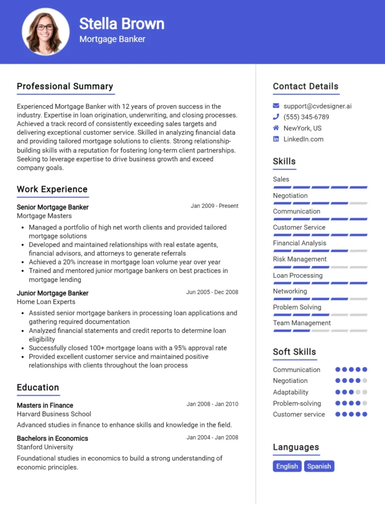 Mortgage Banker CV Example