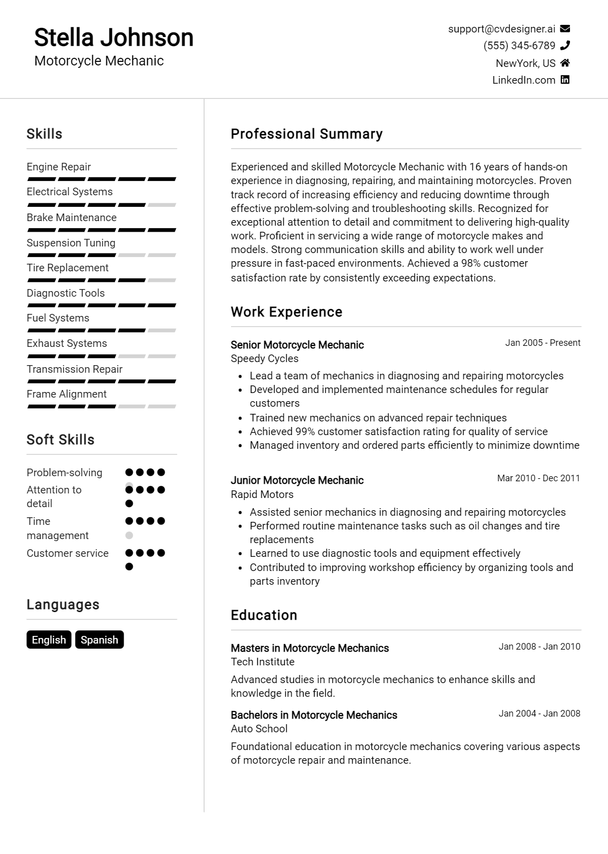 Motorcycle Mechanic Resume Example
