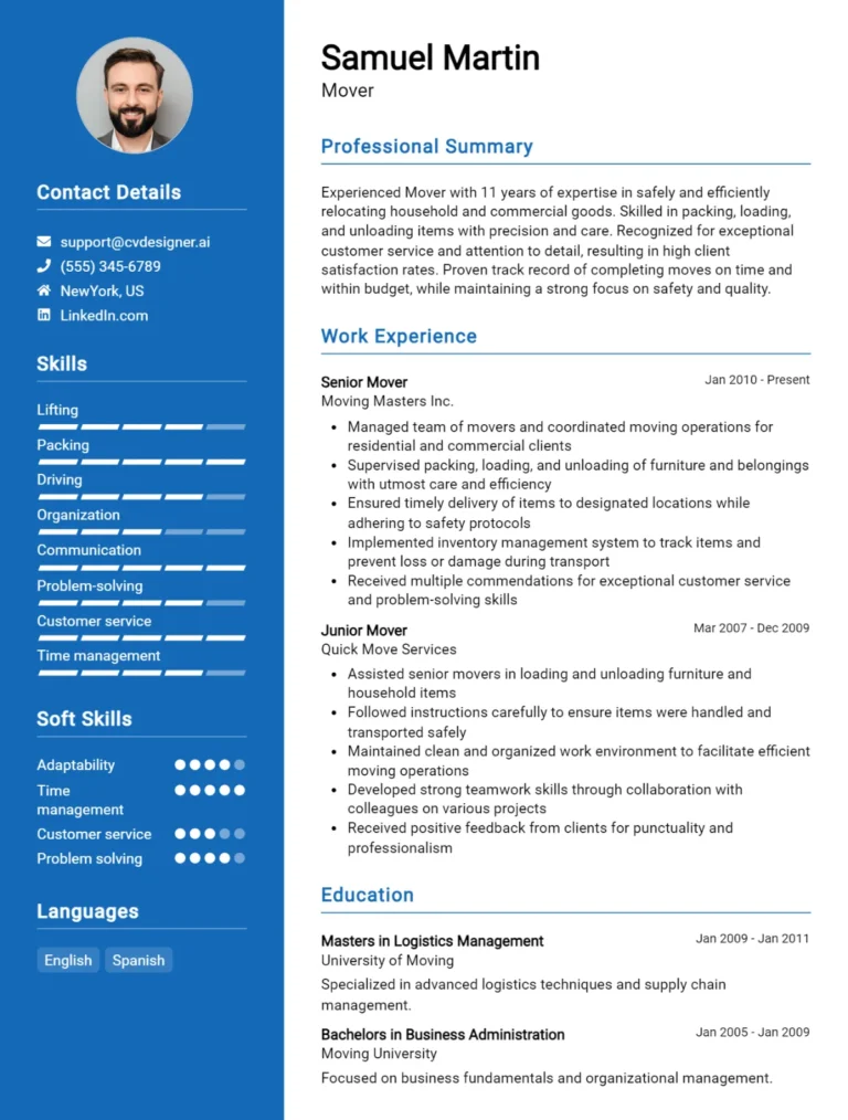 Mover CV Example For 2025: Top CV Skills