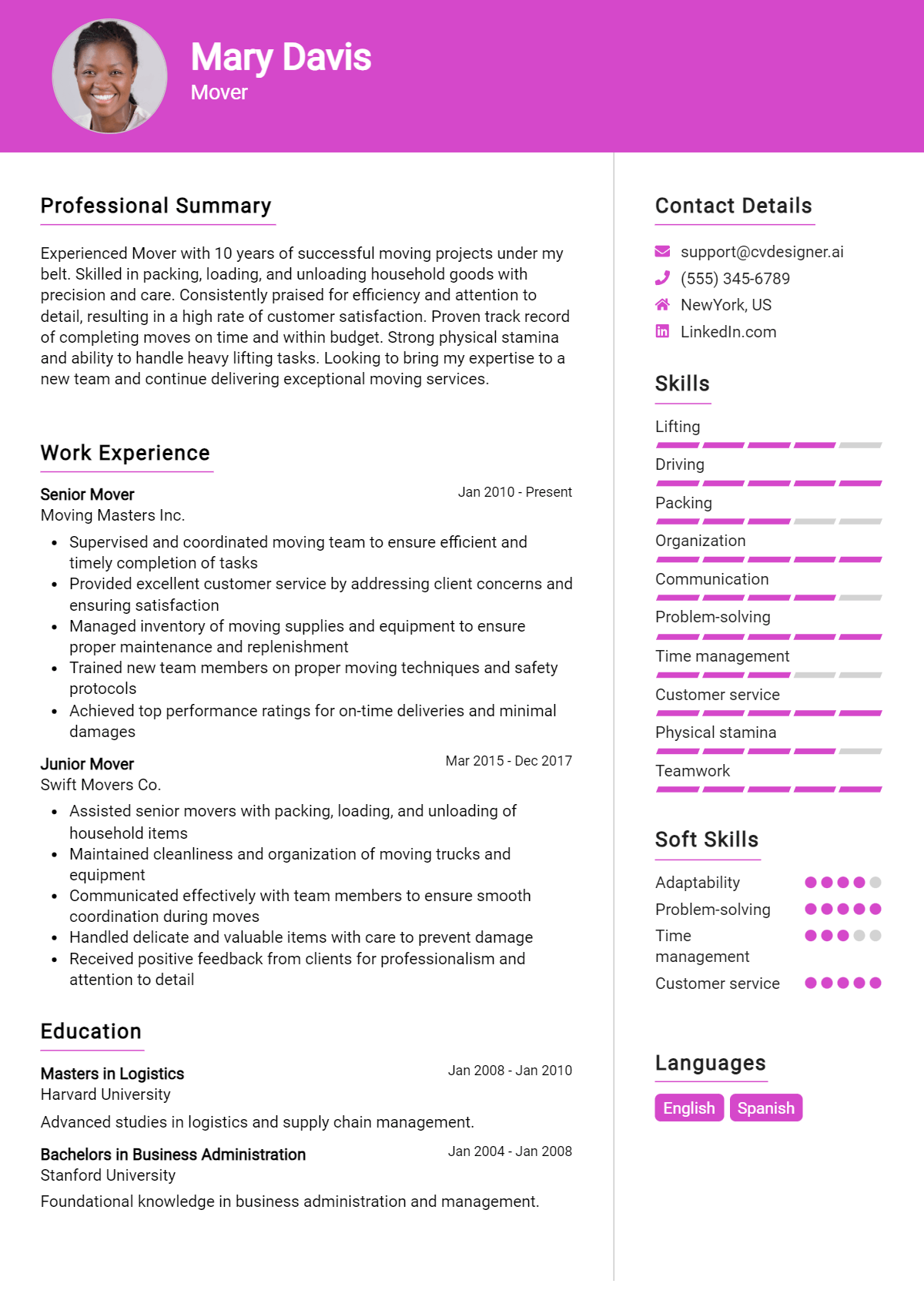 Mover Resume Example