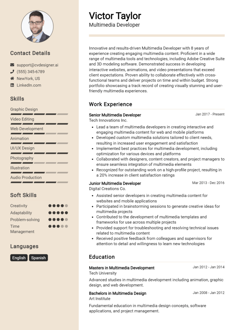 Multimedia Developer Resume Example for 2025: Effective Tips