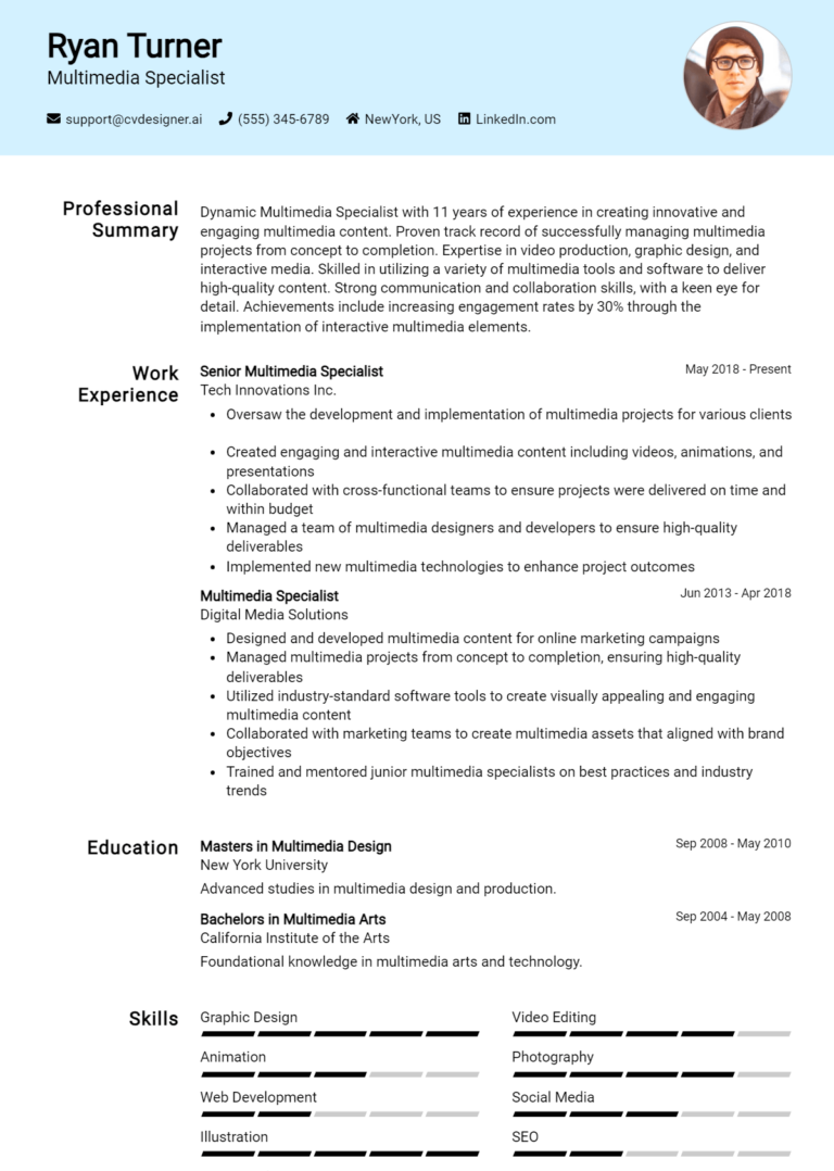 Multimedia Specialist Resume Example for 2025: Expert Tips