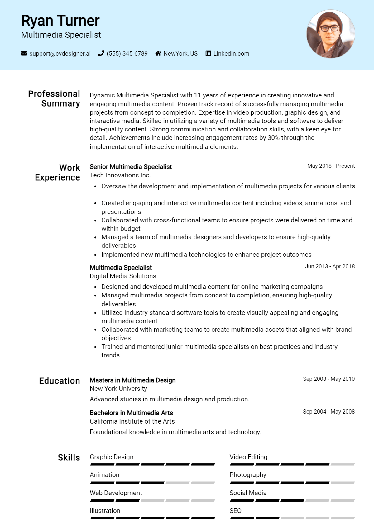 Multimedia Specialist Resume Example