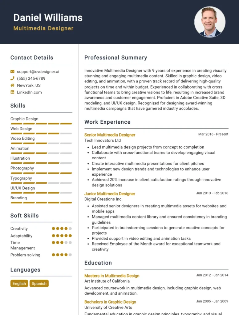 Multimedia Designer CV Example