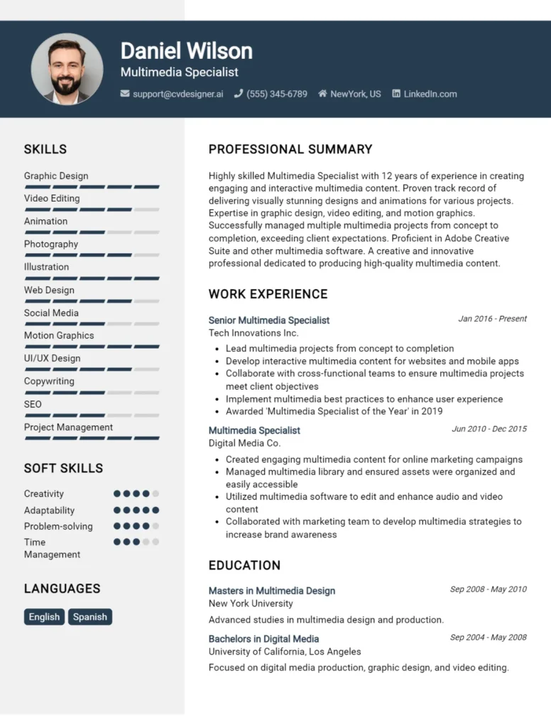 Multimedia Specialist CV Example