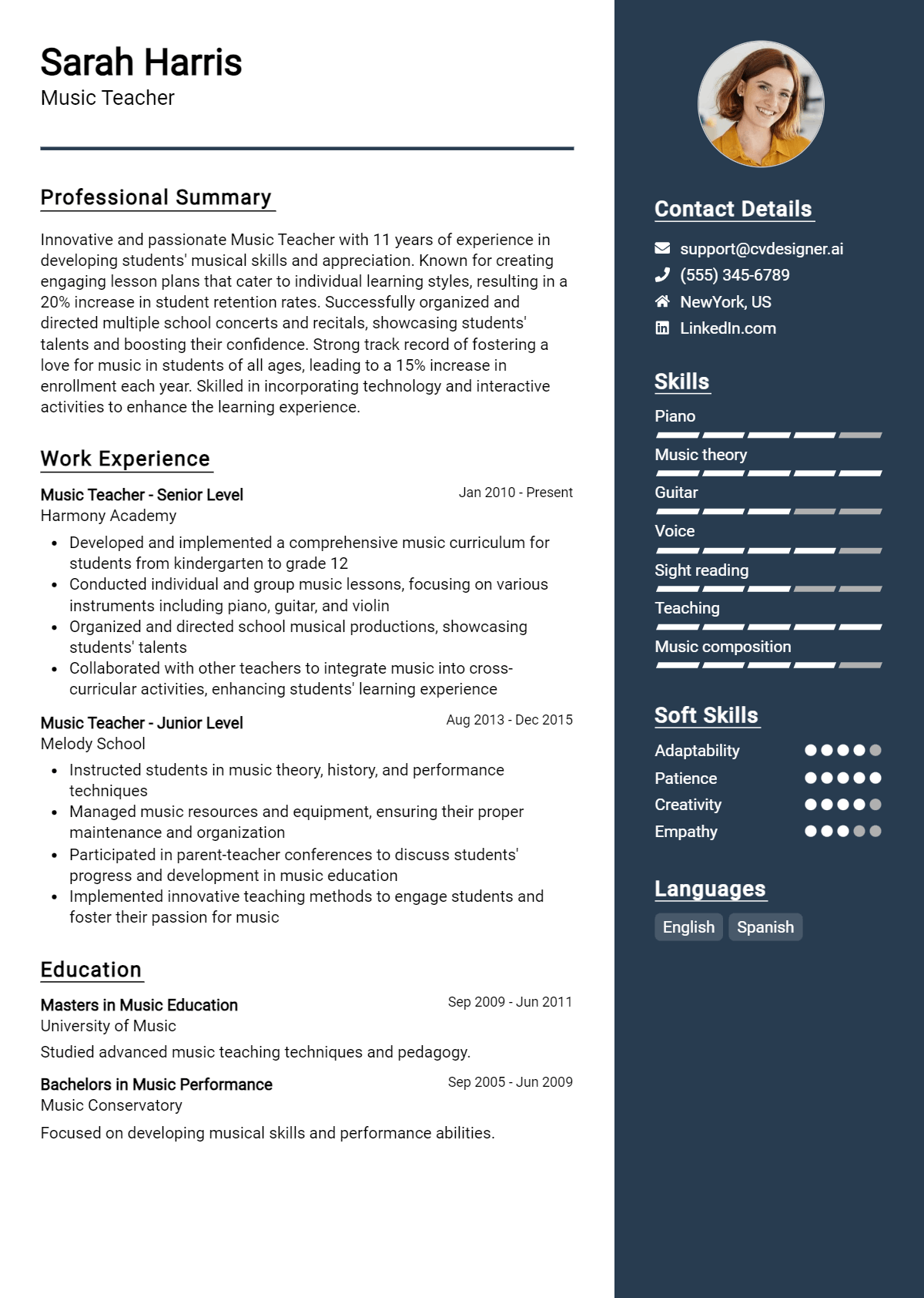 Music Teacher Resume Example