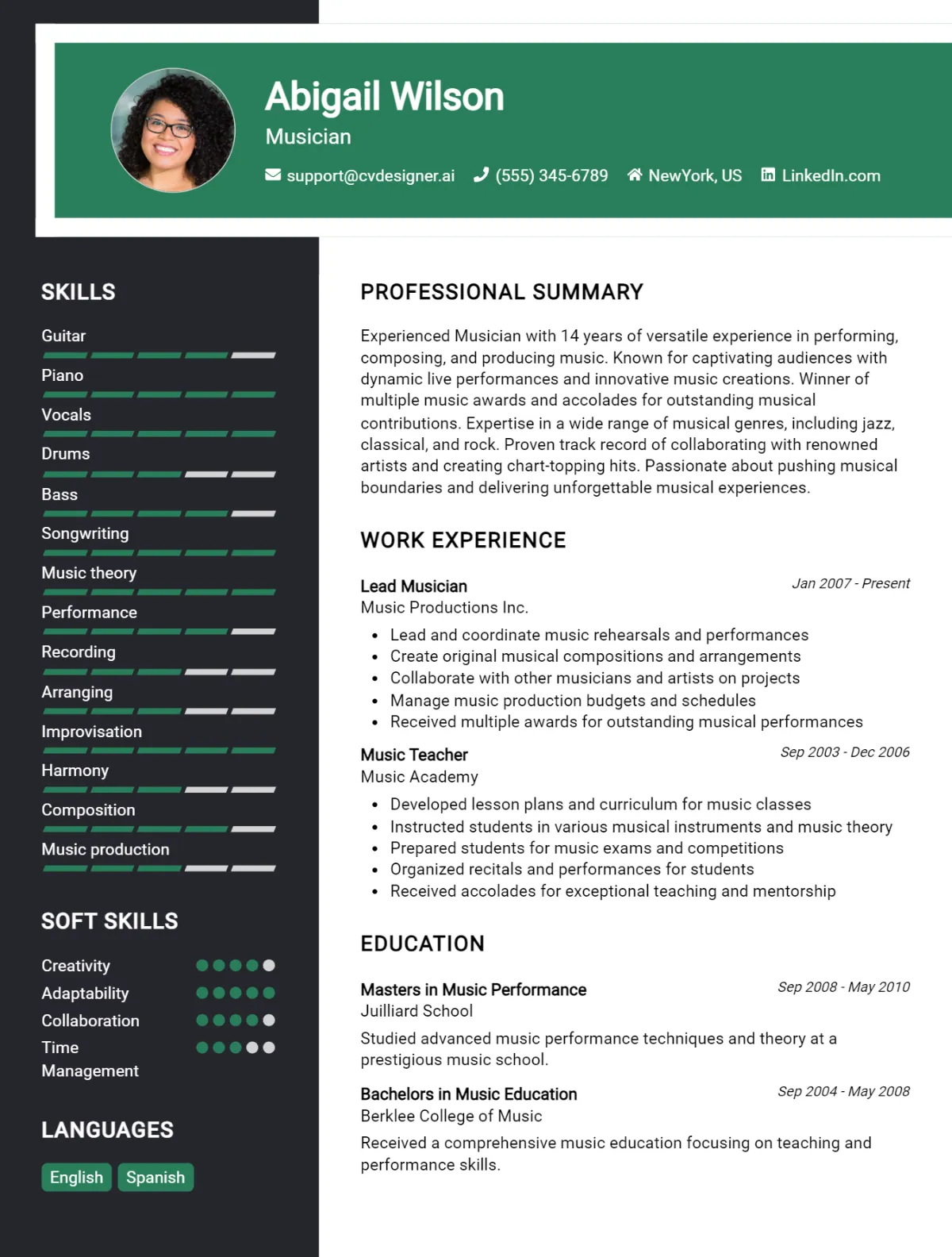 Musician CV Example