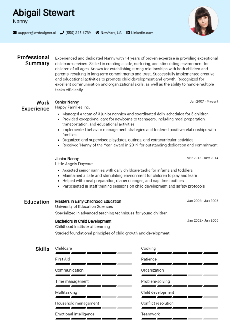 Nanny Resume Example for 2025: Best Writing Guide