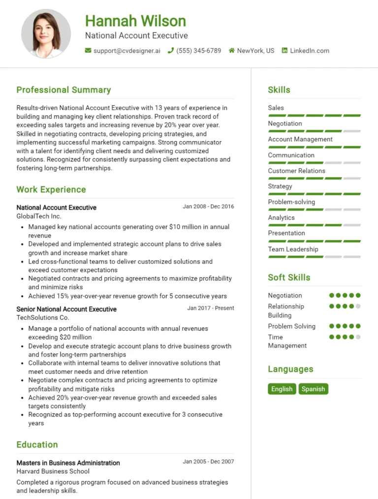 National Account Executive CV Example For 2025: Top Tips & Samples