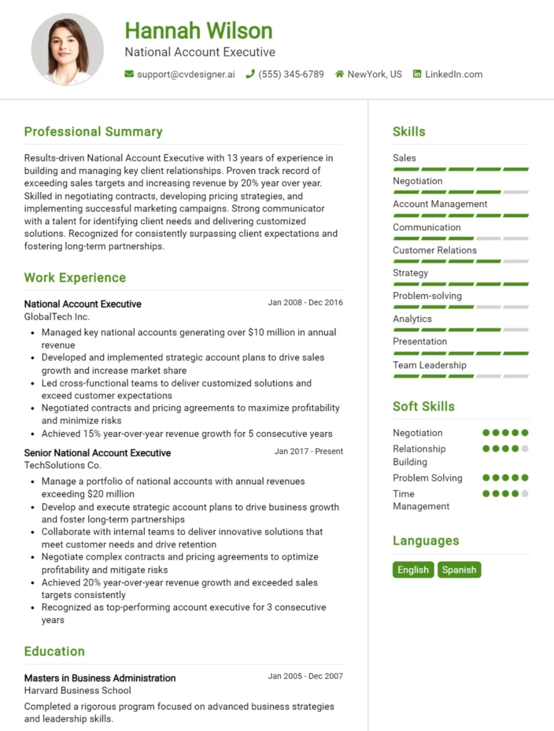 National Account Executive CV Example