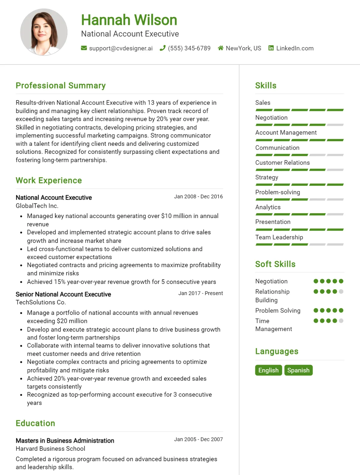 National Account Executive CV Example