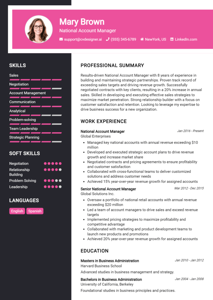 National Account Manager Resume Example