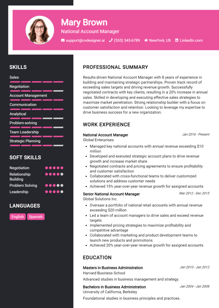 National Account Manager Resume Example for 2025: Effective Tips