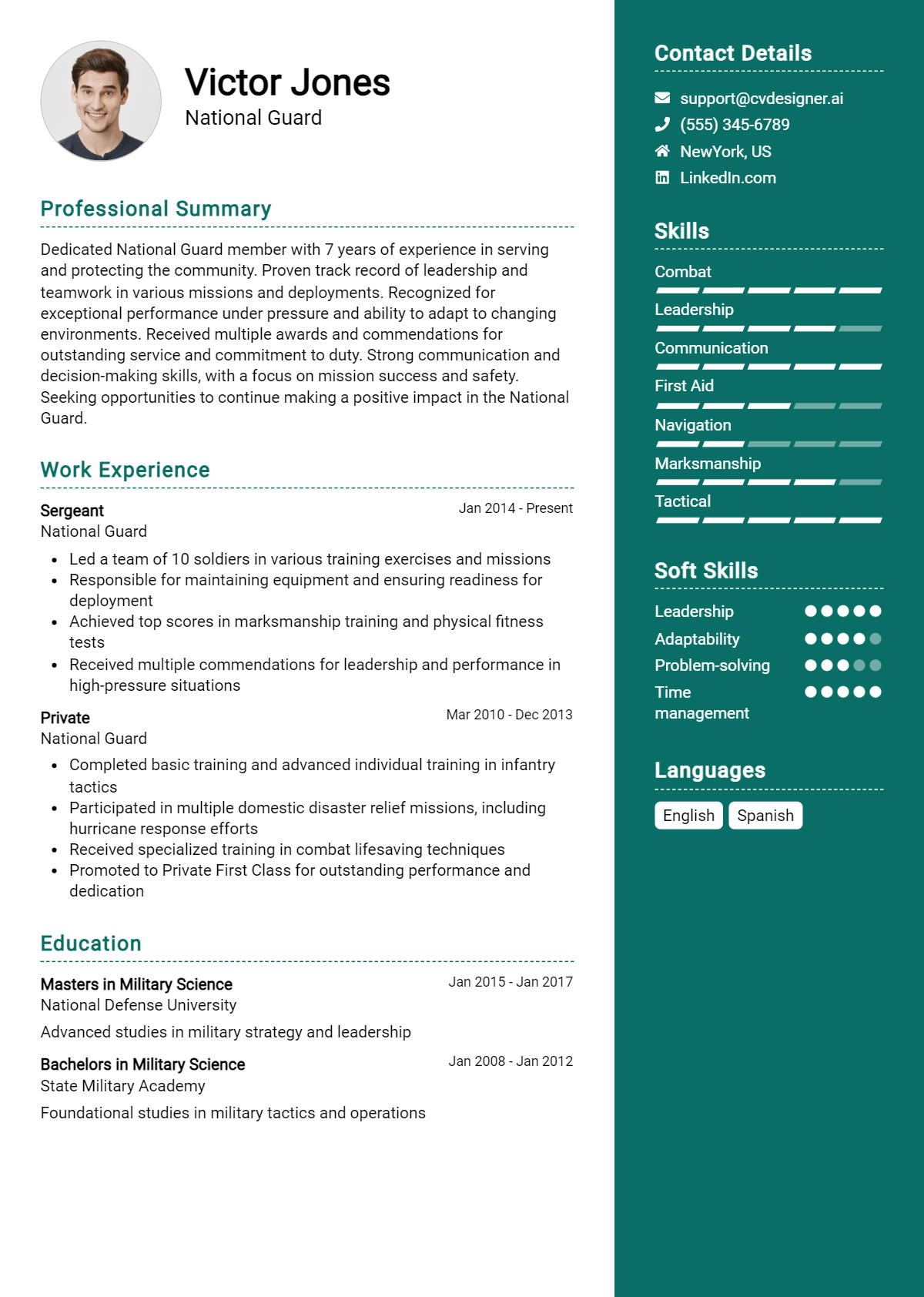 National Guard Resume Example