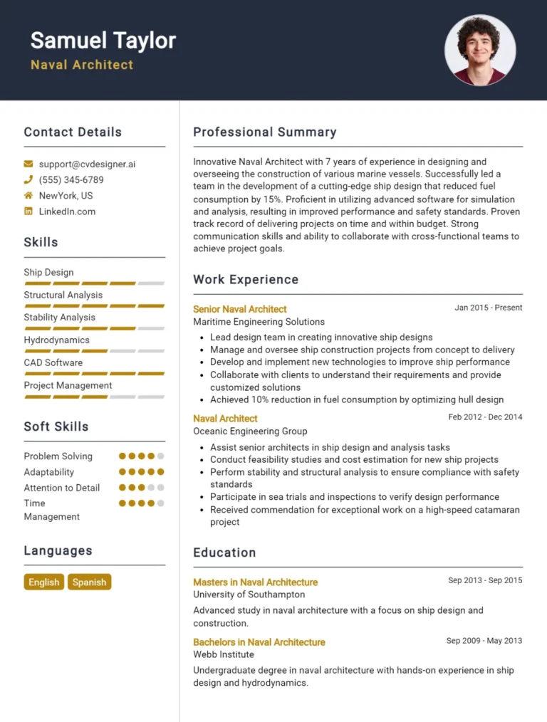 Naval Architect CV Example For 2025: How to Craft a Winning CV
