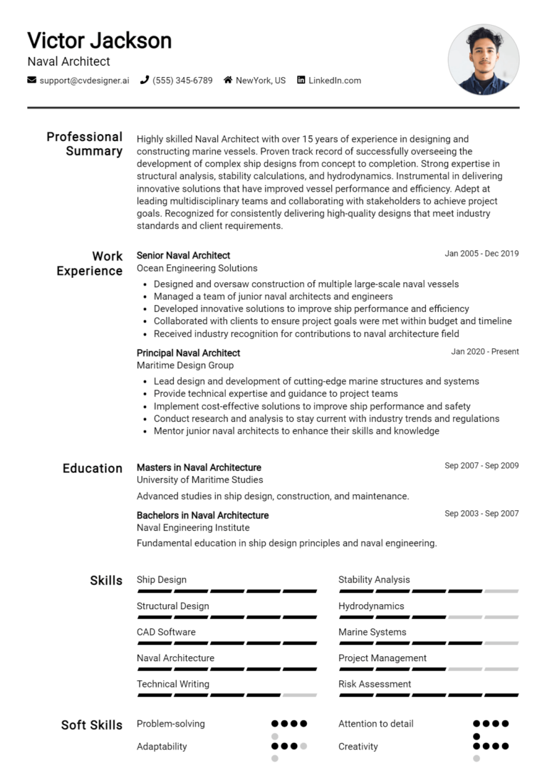Naval Architect Resume Example for 2025: Free Professional Templates