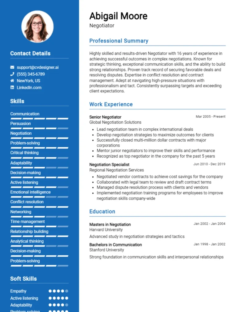 Negotiator CV Example For 2025: Strategies & Templates