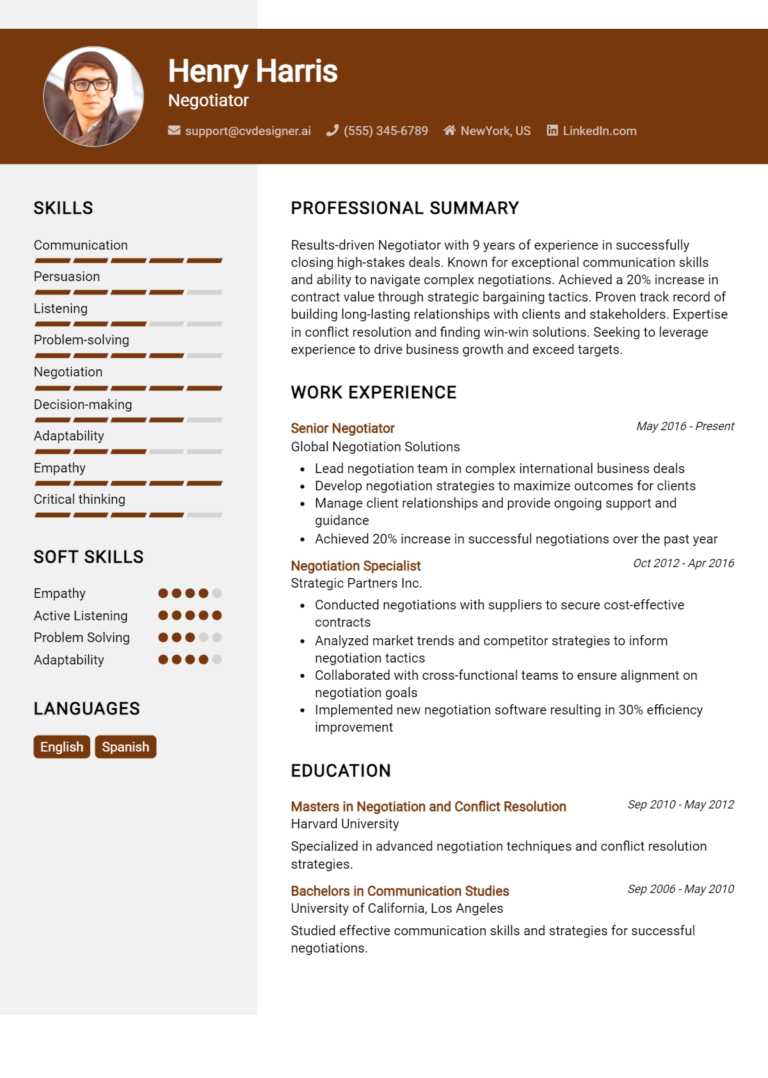 Negotiator Resume Example for 2025: Effective Tips