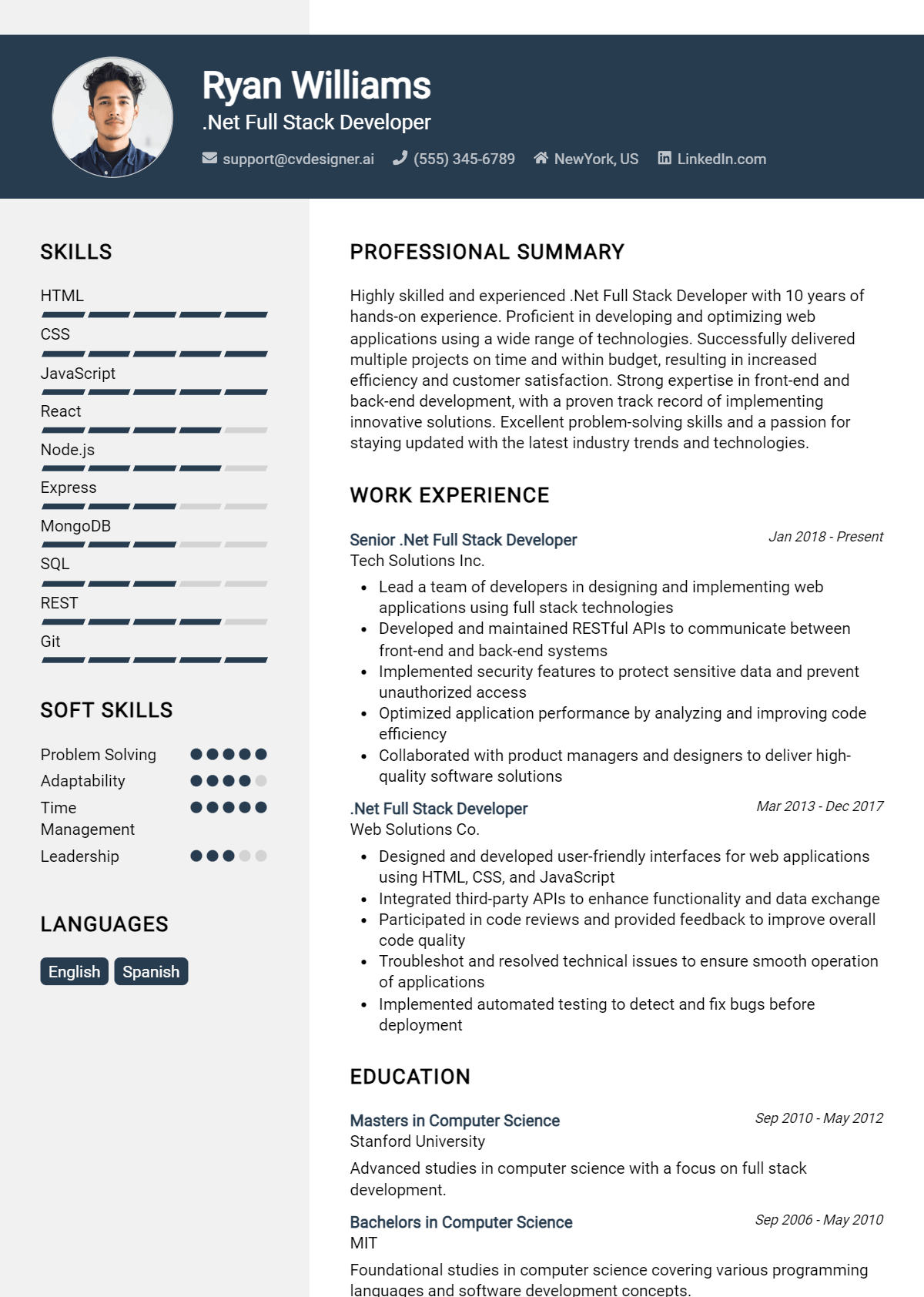 .Net Full Stack Developer Resume Example