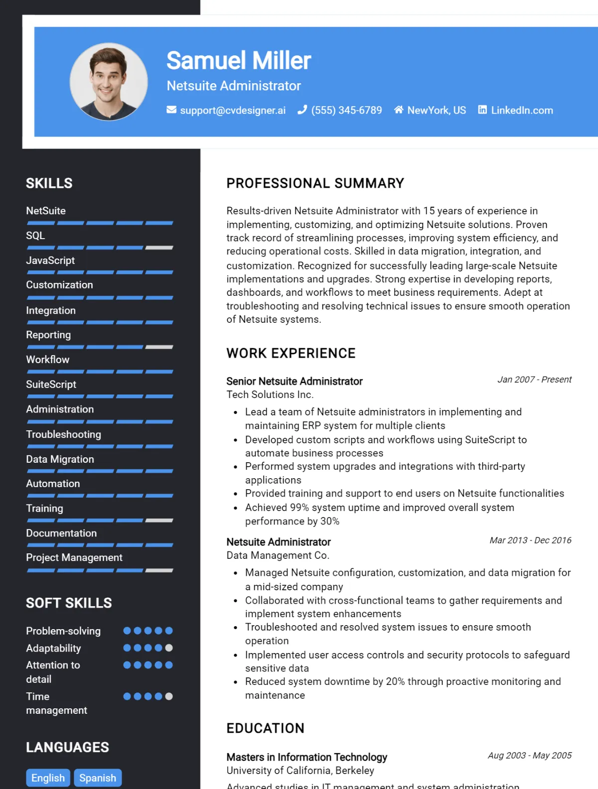 Netsuite Administrator CV Example