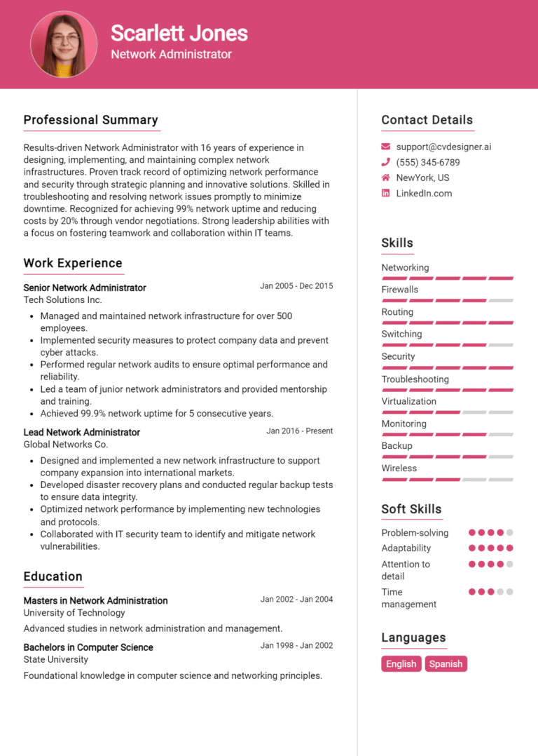 Network Administrator Resume Example for 2025: Best Tips