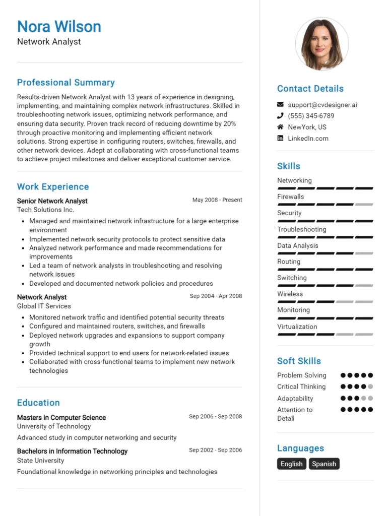 Network Analyst CV Example