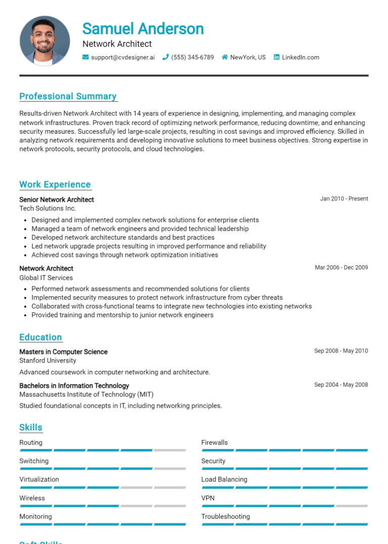16 Network Architect Resume Examples And Templates for 2025