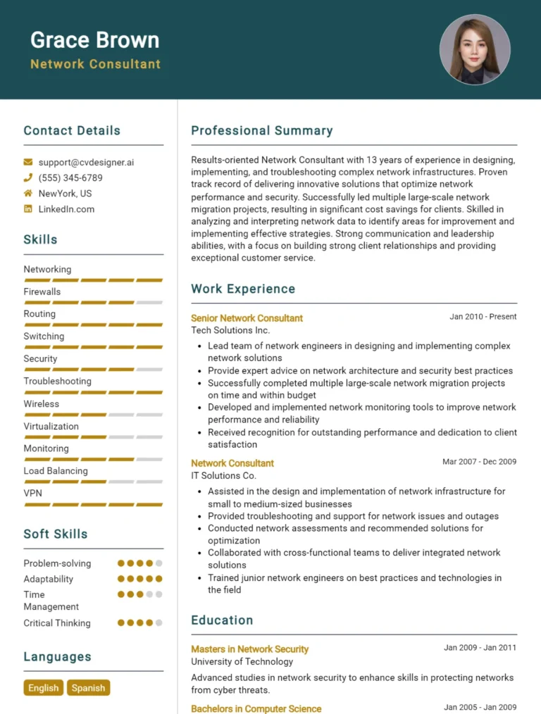 Network Consultant CV Example For 2025: Expert Tips & Templates