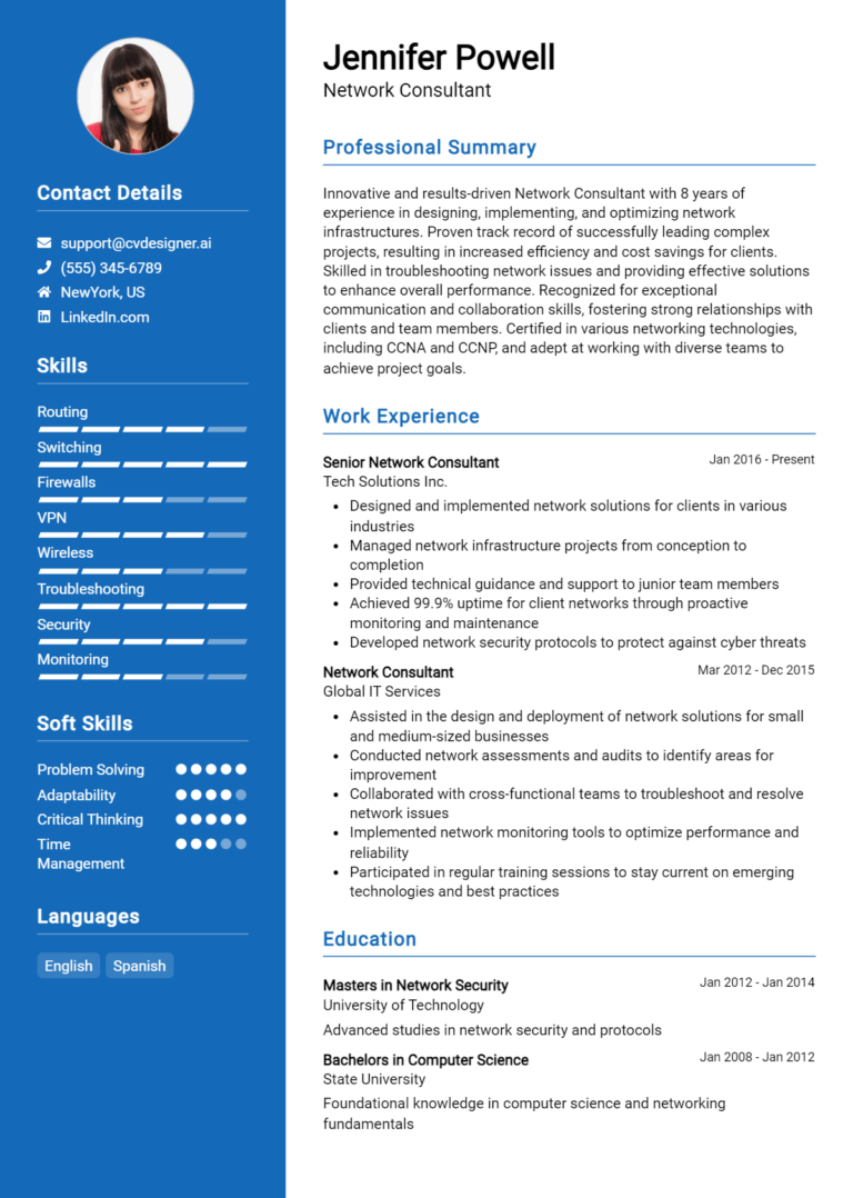 18 Network Consultant Resume Examples And Templates for 2025