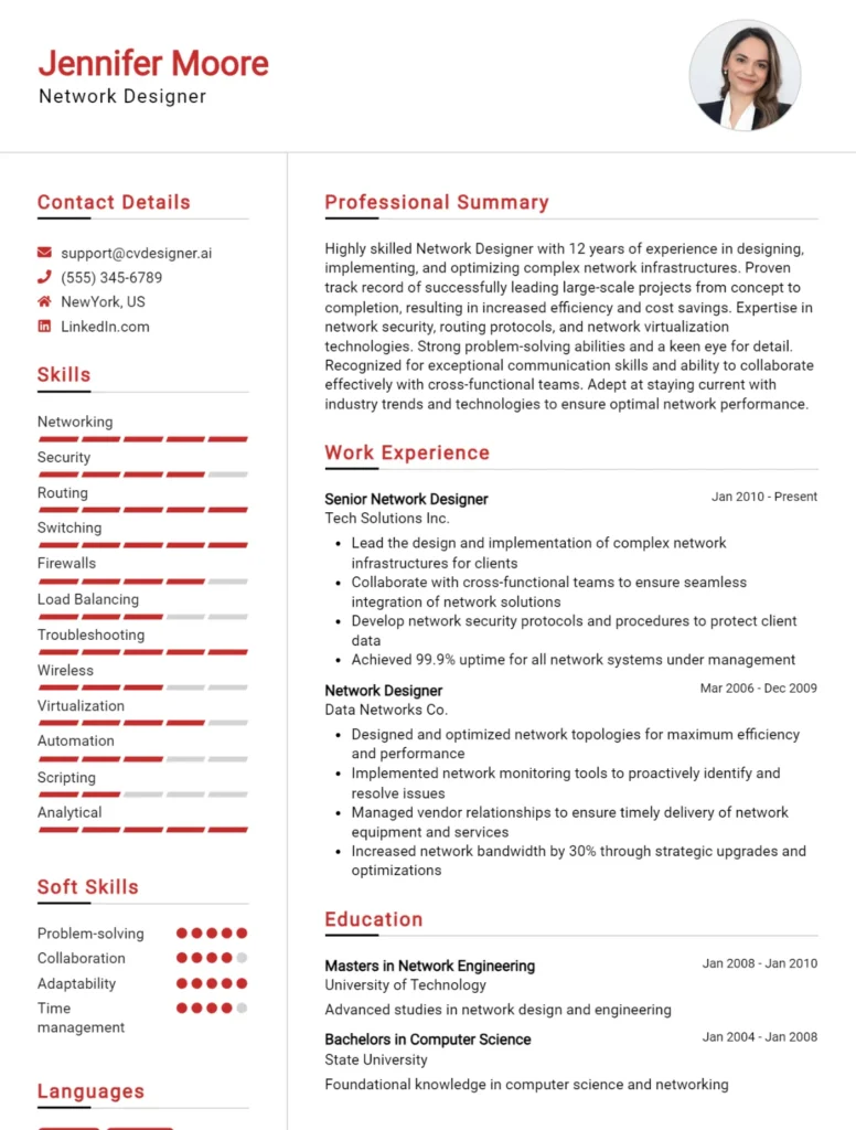 Network Designer CV Example