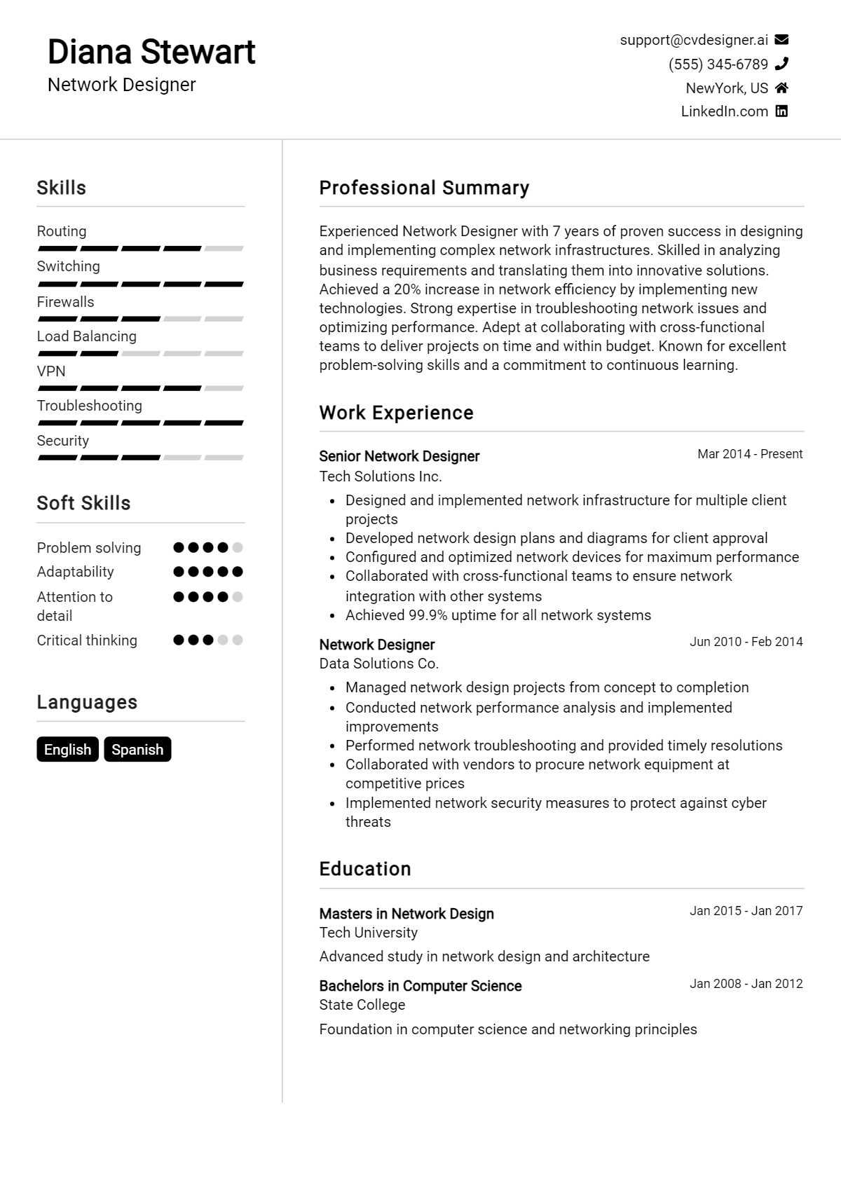 Network Designer Resume Example