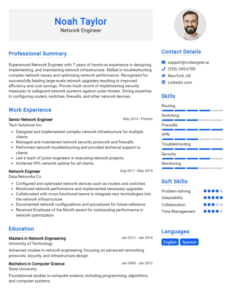 Network Engineer CV Example