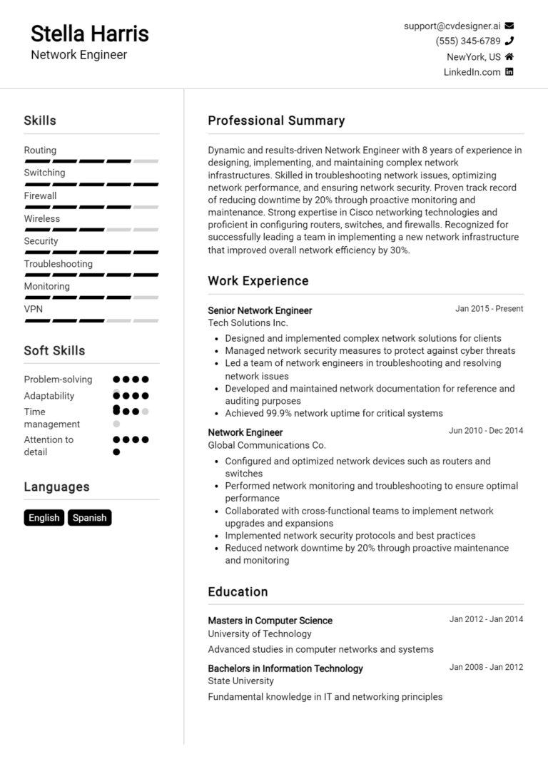 18 Network Engineer Resume Examples And Templates for 2025