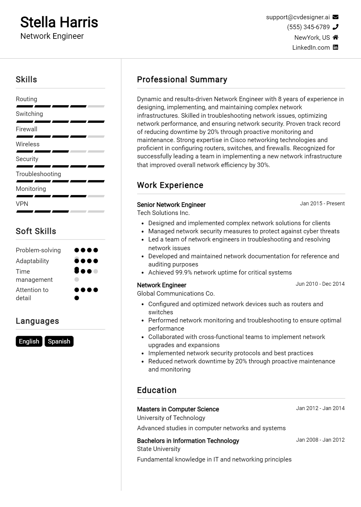 Network Engineer Resume Example