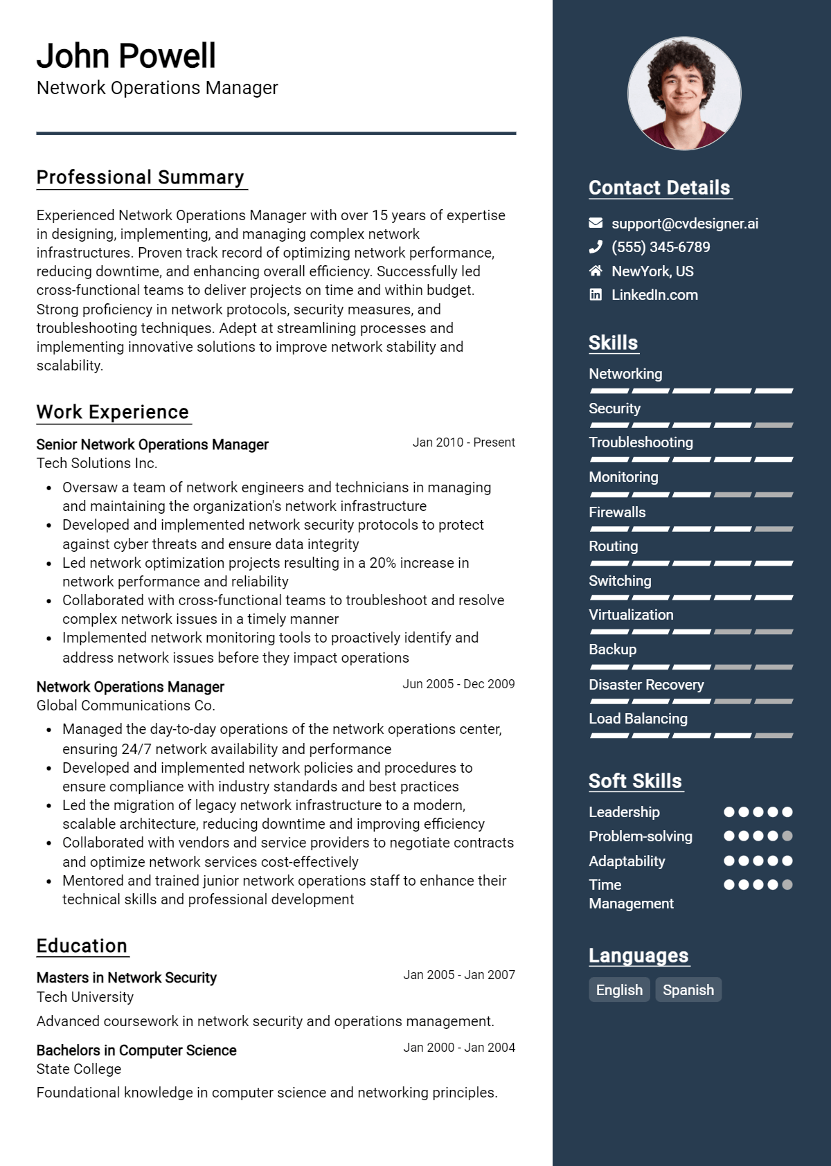 Network Operations Manager Resume Example