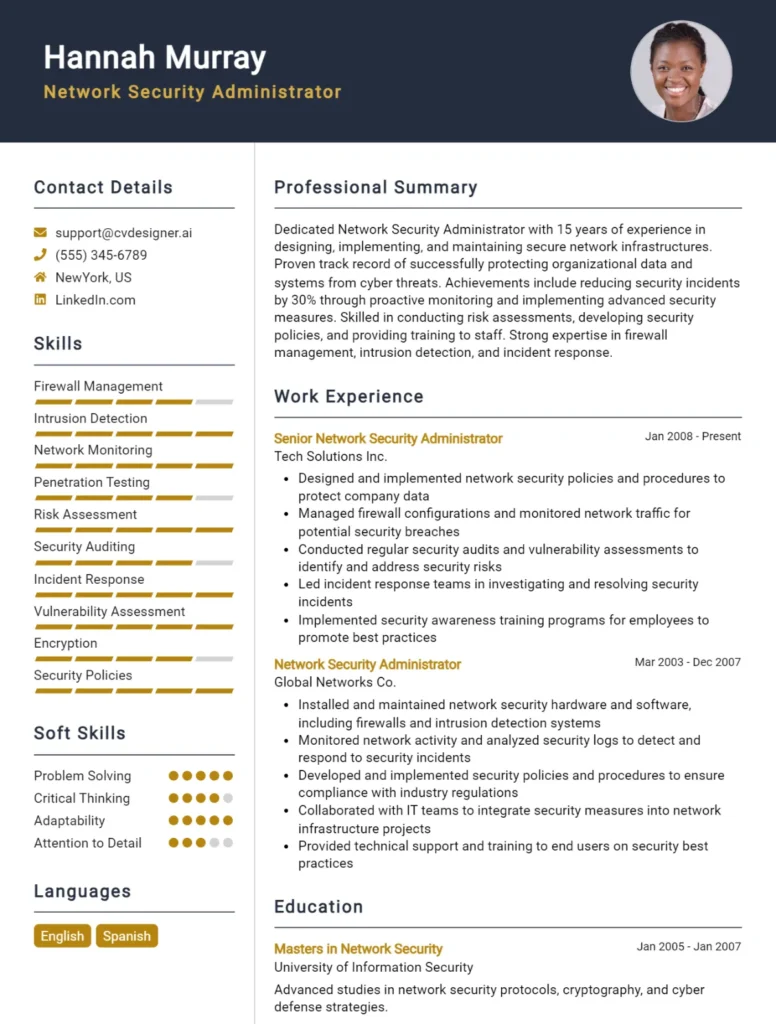 Network Security Administrator CV Example