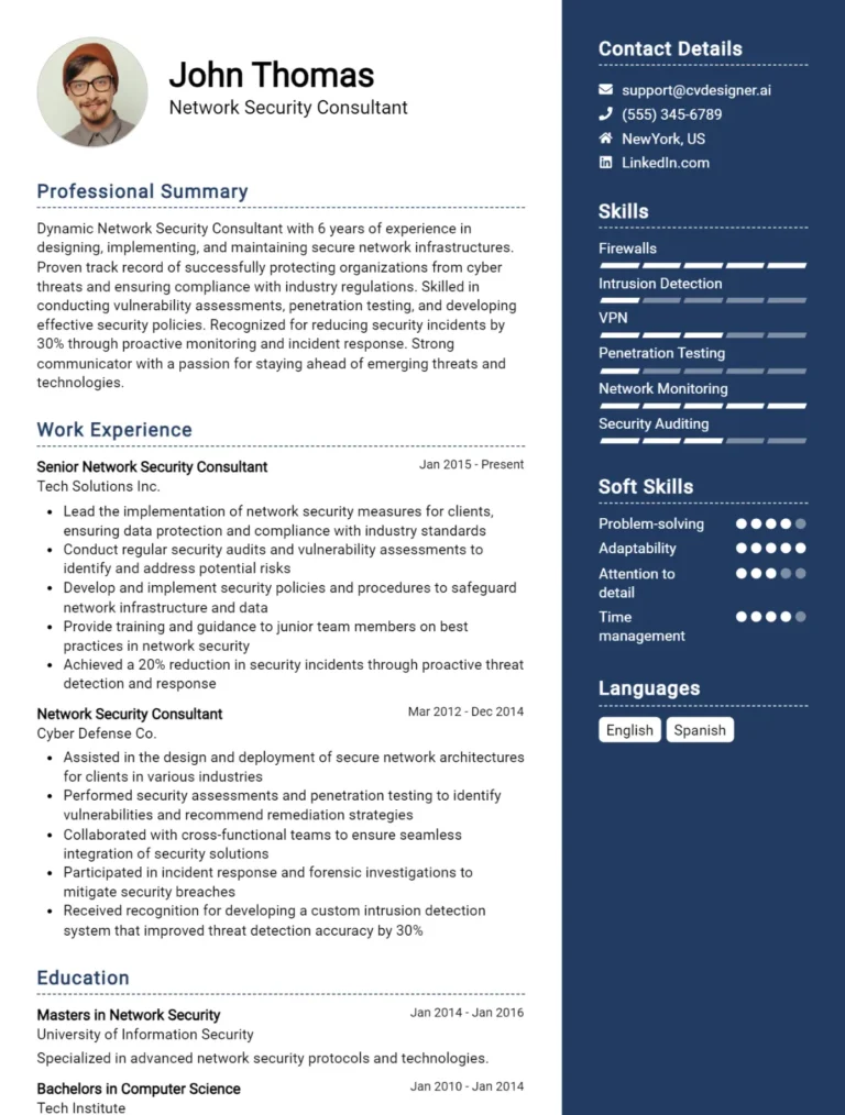 14 Network Security Consultant CV Examples And Templates For 2025