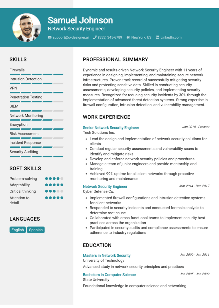 Network Security Engineer Resume Example for 2025: Downloadable Templates