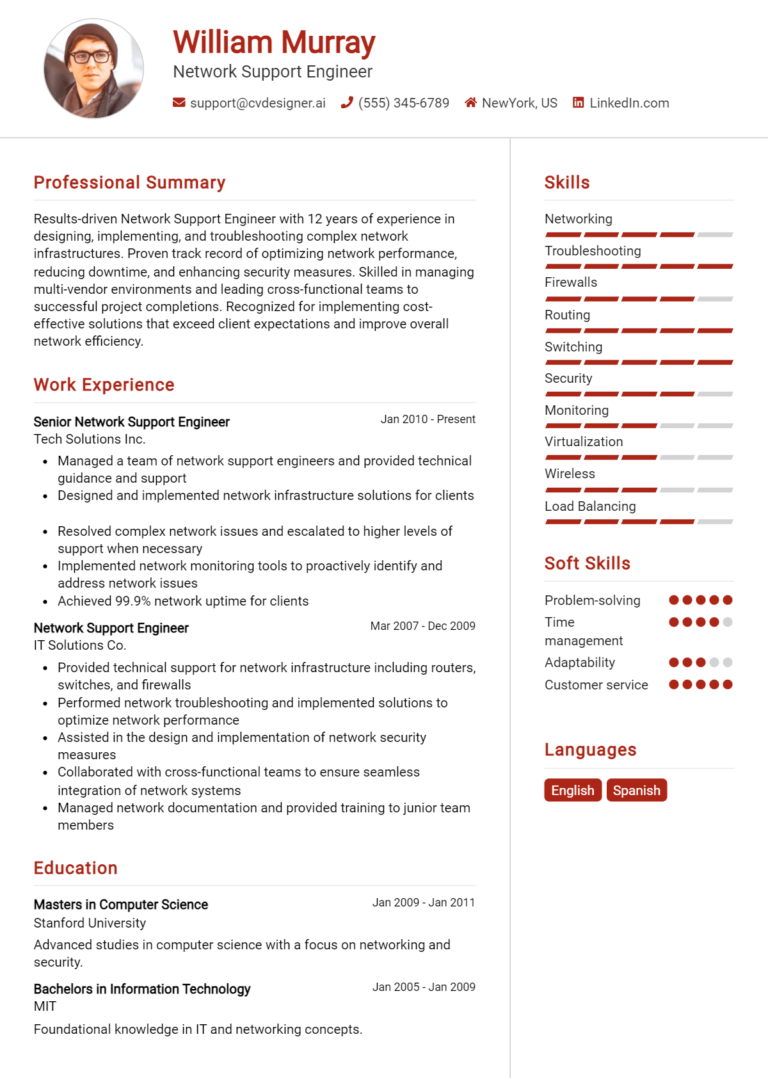 18 Network Support Engineer Resume Examples And Templates for 2025