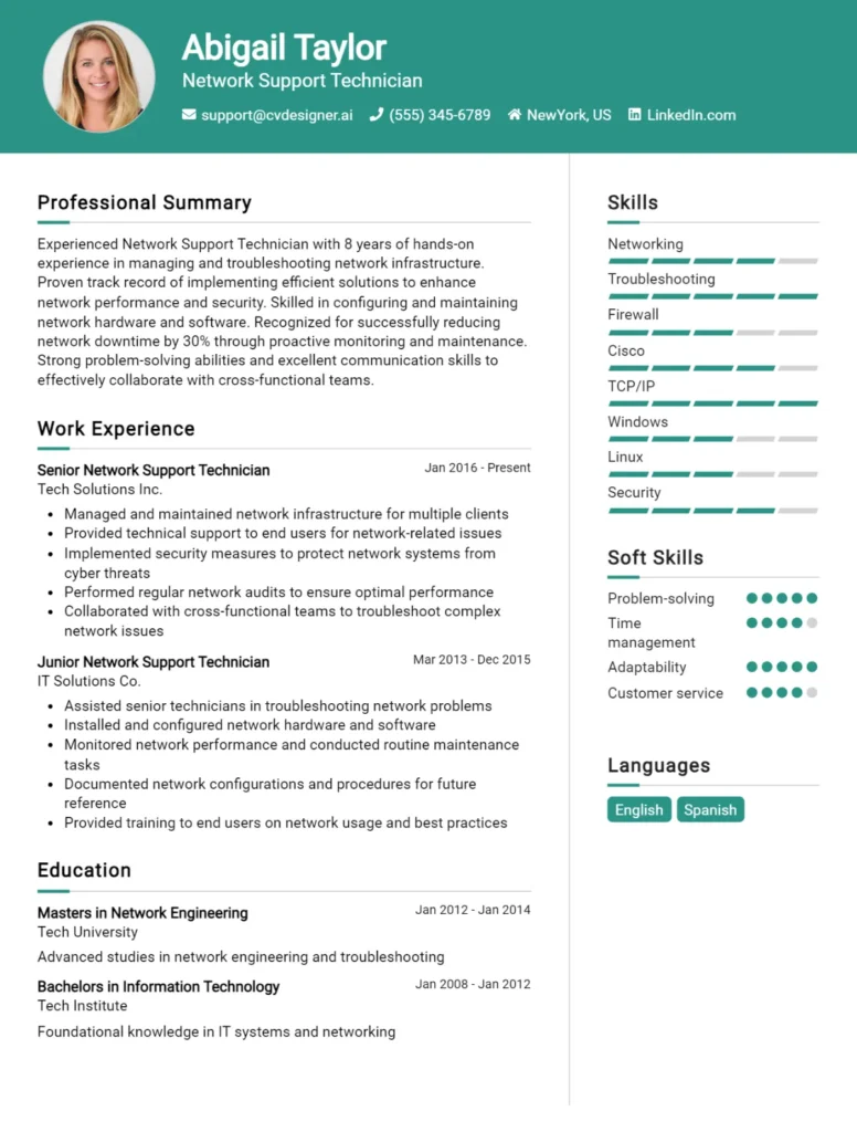 Network Support Technician CV Example