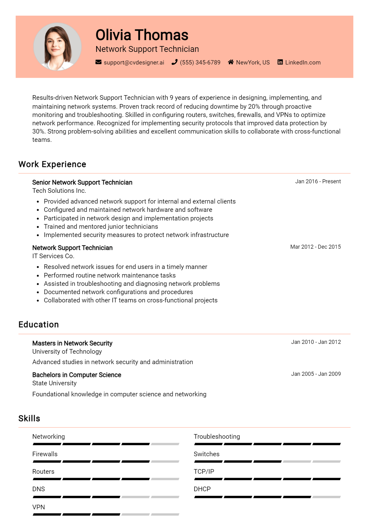 Network Support Technician Resume Example