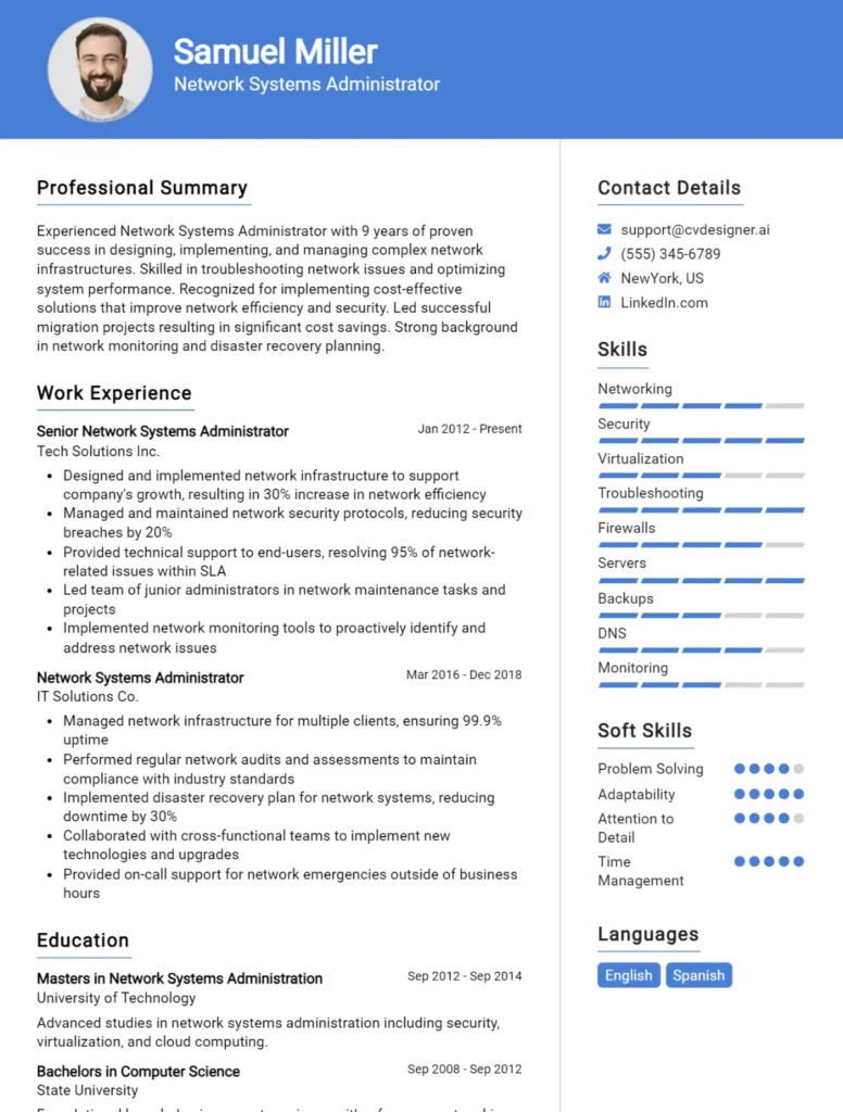 Network Systems Administrator CV Example